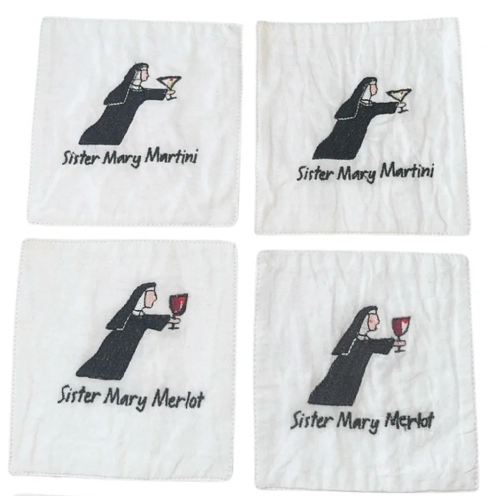 Sister Mary Funny 5” Square Fabric Coasters Set‎ of 8